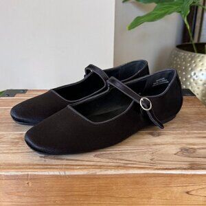 Forever 21 Black Satin Silver Buckle Square Toe Maryjane Ballet Flat Size 8.5